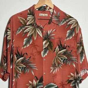 Hollis River Mens VTG Button Up Shirt Large Orange Red Hawaiian Tropical‎ Casual
